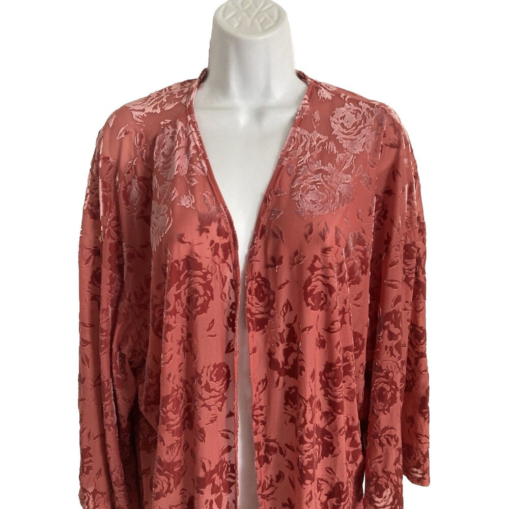 Thyme & Honey Open Front Cardigan Size L Pink Flo… - image 3
